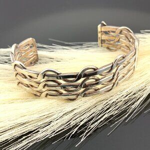 Basket Weave Vintage Mexico Woven Sterling Silver Bold Cuff Bracelet 925